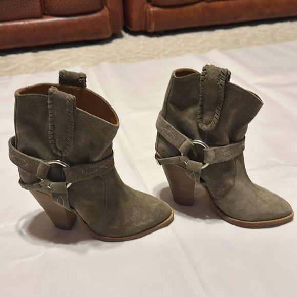 ETOILE ISABEL MARANT WESTERN ANKLE SUEDE BOOTIE SIZE 35 COLOR OLIVE GREEN - Picture 2 of 16